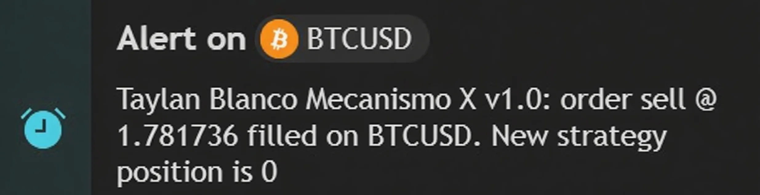 Exemplo de alerta de venda do Mecanismo X no Bitcoin, enviado por e-mail.