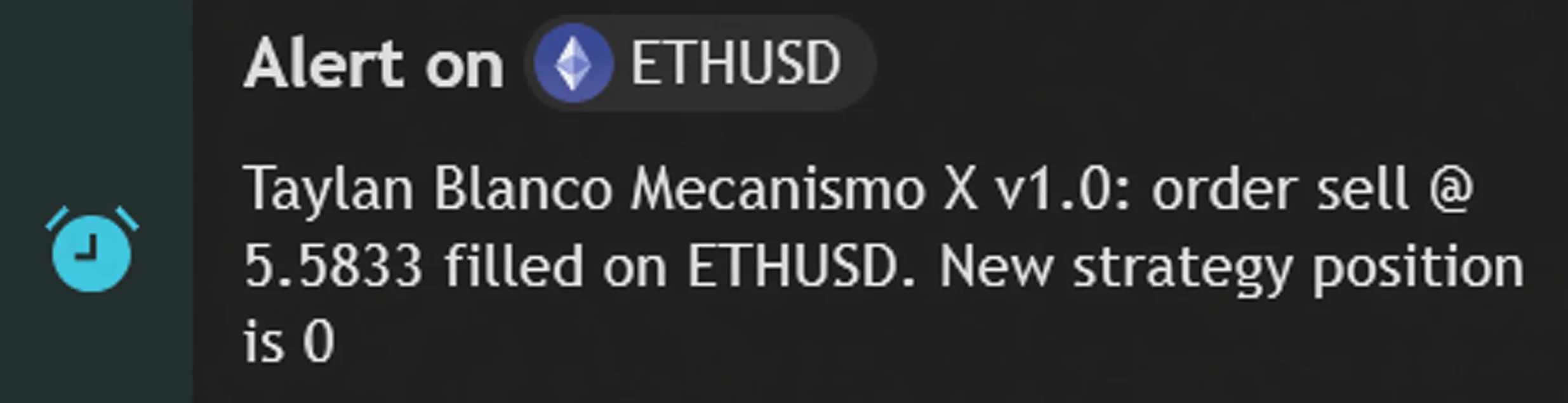 Exemplo de alerta de venda do Mecanismo X no Ethereum, enviado por e-mail.