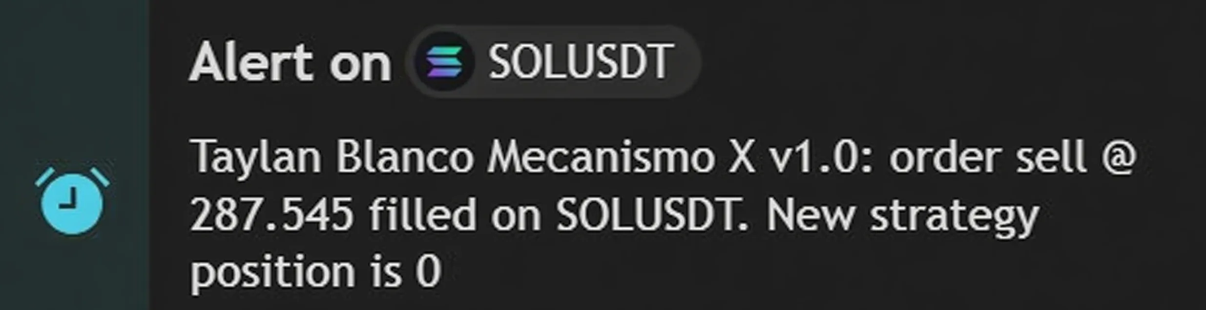 Exemplo de alerta de venda do Mecanismo X no Solana, enviado por e-mail.